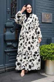 Modest Ecru Floral Long Dress 235804E - 2