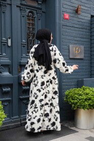 Modest Ecru Floral Long Dress 235804E - 4