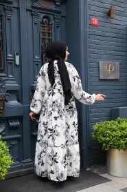 Modest Ecru Floral Long Dress 23589E - 3