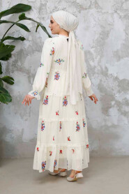 Modest Ecru Floral Long Dress 32815E - 5