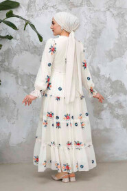 Modest Ecru Floral Long Dress 45541E - 8