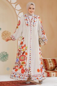 Modest Ecru Floral Long Dress 51071E - 1