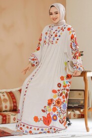 Modest Ecru Floral Long Dress 51071E - 2