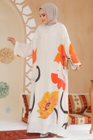 Modest Ecru Floral Long Sleeve Dress 183261E - 2