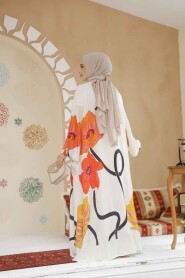 Modest Ecru Floral Long Sleeve Dress 183261E - 3