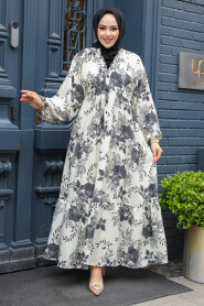  Modest Ecru Floral Maxi Dress 23588E - 2