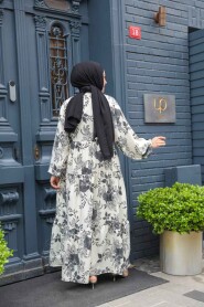  Modest Ecru Floral Maxi Dress 23588E - 3