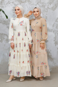 Modest Ecru Floral Maxi Dress 32816E - 4