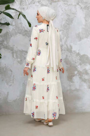 Modest Ecru Floral Maxi Dress 32816E - 9