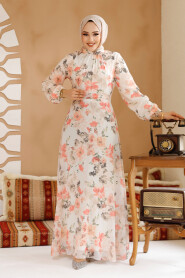 Modest Ecru Floral Plus Size Dress 27964E - 3