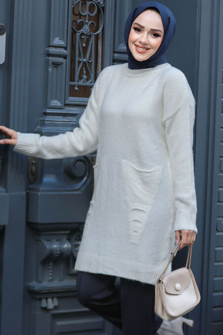 Modest Ecru Knitwear Jumper Top 20035E - NEVA STYLE