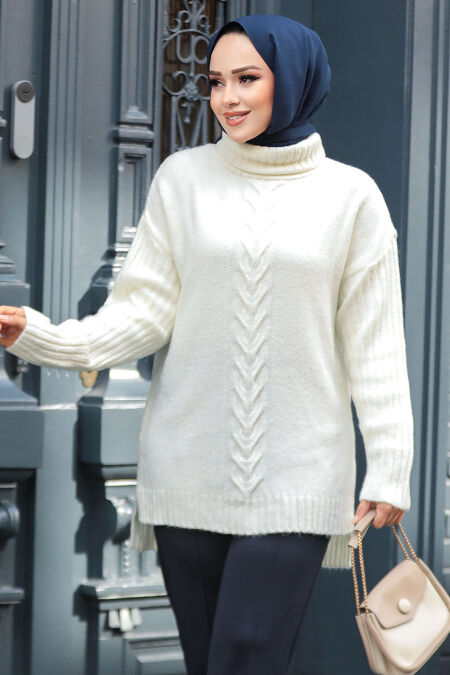 Modest Ecru Knitwear Top 20441E - NEVA STYLE