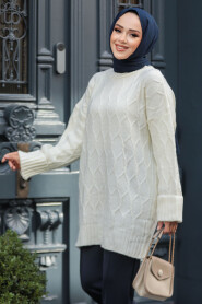 Modest Ecru Knitwear Tunic 10241E - 1