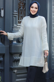 Modest Ecru Knitwear Tunic 71501E - 2