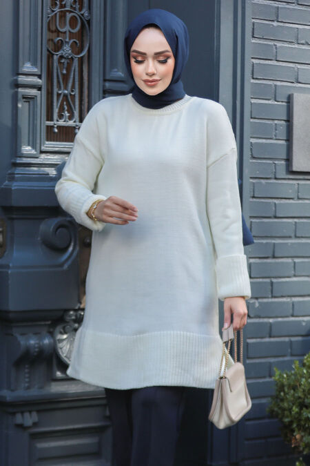 Modest Ecru Knitwear Tunic 71501E - NEVA STYLE