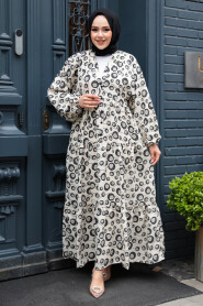 Modest Ecru Long Sleeve Dress 235803E - 3
