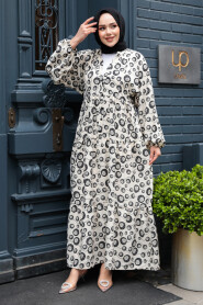 Modest Ecru Long Sleeve Dress 235803E - 1