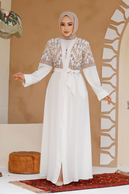 Modest Ecru Plus Size Abaya 25201E - NEVA STYLE
