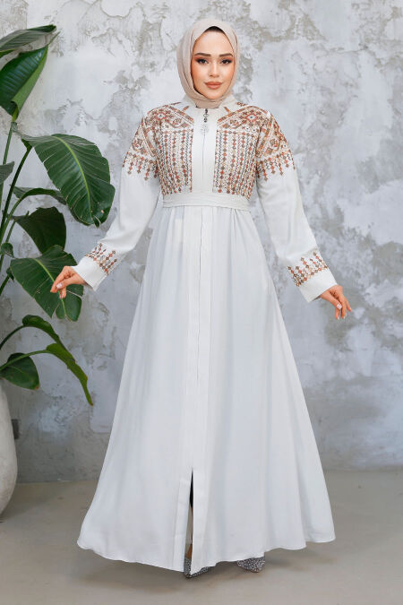 Modest Ecru Plus Size Abaya 90313E - NEVA STYLE