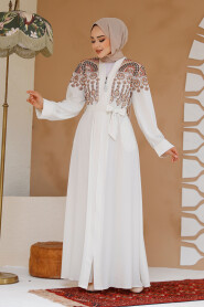 Modest Ecru Plus Size Dubai Abaya 25402E - 4