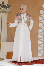 Modest Ecru Plus Size Dubai Abaya 25402E - 1