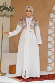 Modest Ecru Plus Size Dubai Abaya 25402E - 2