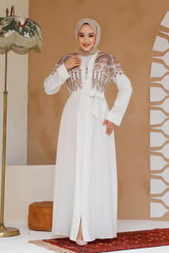 Modest Ecru Plus Size Dubai Abaya 25402E - 3