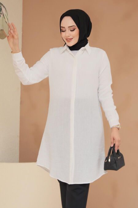 Modest Ecru Plus Size Tunic 11734E - NEVA STYLE