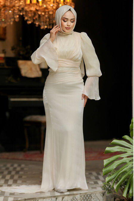 Modest Ecru Prom Dress 48531E - NEVA STYLE