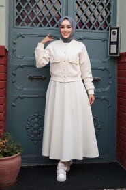 Modest Ecru Skirt Dual Suit 12261E - 3