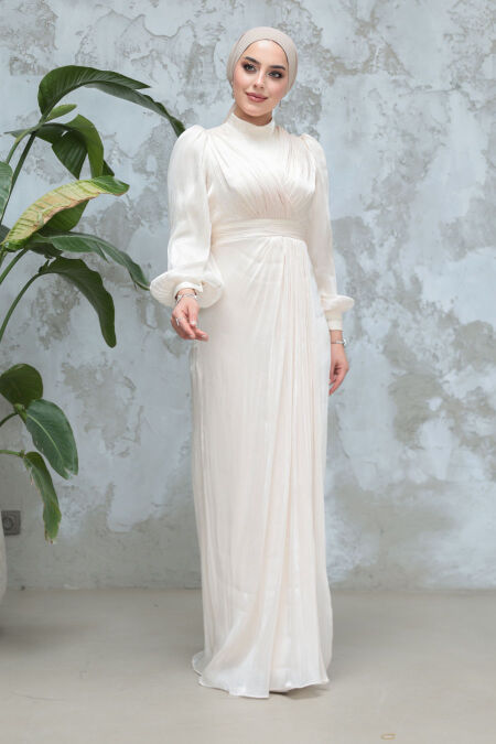 Modest Ekru Evening Gown 50921E - NEVA STYLE