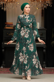 Modest Emerald Green Chiffon Floral Dresses 50355ZY - 2