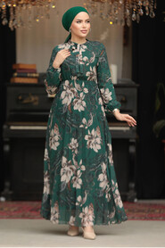 Modest Emerald Green Chiffon Floral Dresses 50355ZY - 4