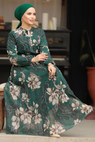 Modest Emerald Green Chiffon Floral Dresses 50355ZY - 5