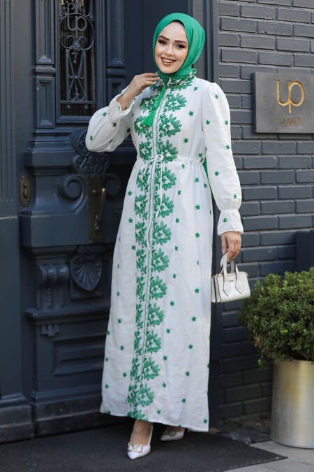 Modest Emerald Green Eid Dress 13503ZY - NEVA STYLE