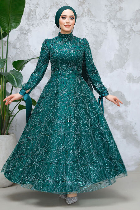 Modest Emerald Green Elegant Evening Gown 4908ZY - NEVA STYLE