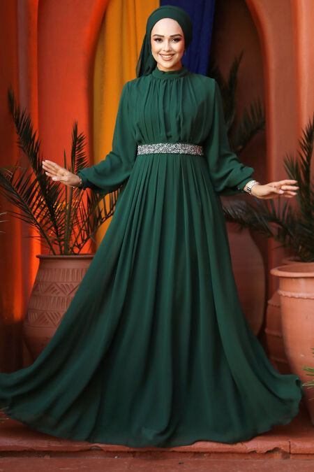 Modest Emerald Green Evening Dress 25888ZY - NEVA STYLE