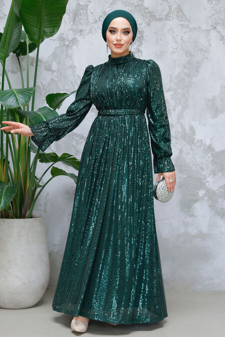 Modest Emerald Green Evening Gown With Long Sleeve 44961ZY - NEVA STYLE