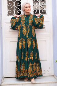 Modest Emerald Green Floral Long Dress 3035ZY - 2