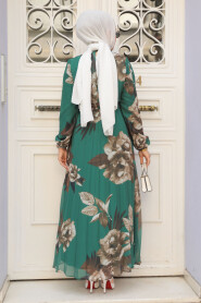 Modest Emerald Green Floral Maxi Dress 34466ZY - 3