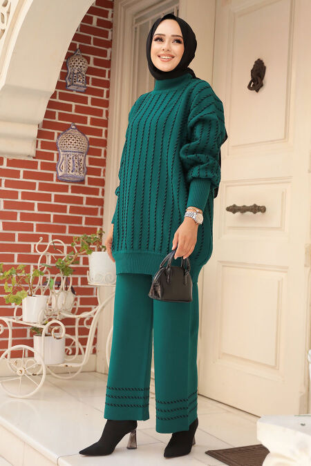 Modest Emerald Green Knitwear Dual Suit 10217ZY - NEVA STYLE