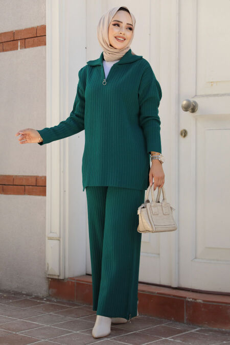 Modest Emerald Green Knitwear Dual Suit 10254ZY - NEVA STYLE