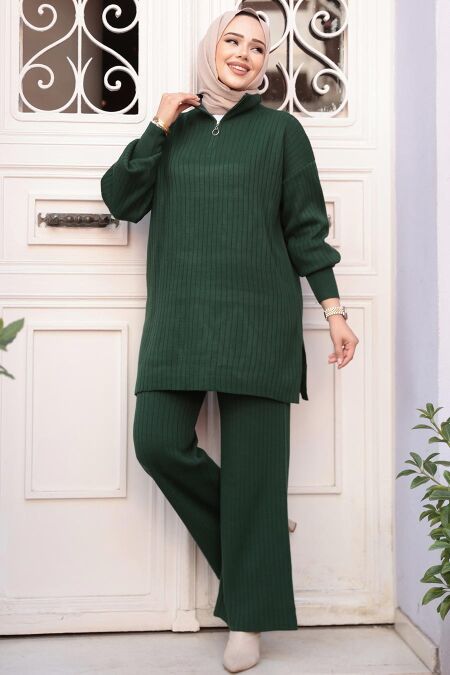 Modest Emerald Green Knitwear Dual Suit 60381ZY - NEVA STYLE