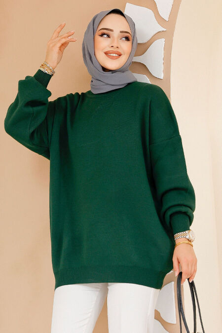 Modest Emerald Green Knitwear Jumper Top 17201ZY - NEVA STYLE