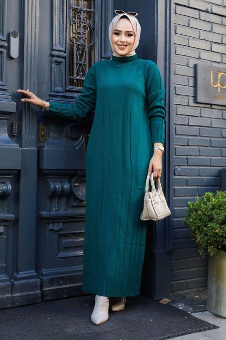Modest Emerald Green Long Knitwear Dress 31230ZY - NEVA STYLE