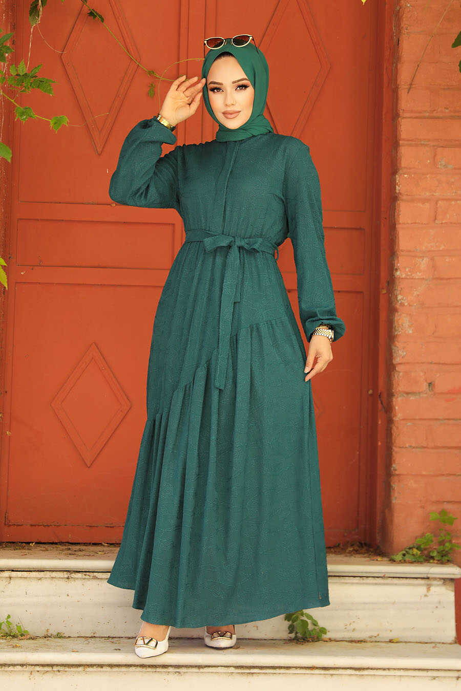 Modest Emerald Green Long Sleeve Dress 60931ZY - Neva-style.com