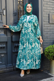 Modest Emerald Green Patterned Long Dress 23581ZY - 1