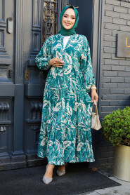 Modest Emerald Green Patterned Long Dress 23581ZY - 2