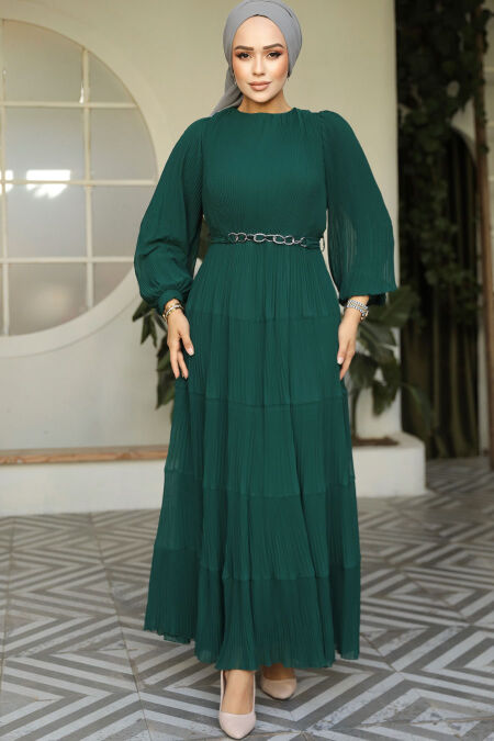Modest Emerald Green Ruffle Dress 44761ZY - NEVA STYLE