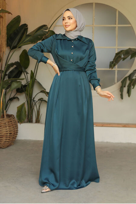 Modest Emerald Green Satin Dress 45661ZY - Neva-style.com